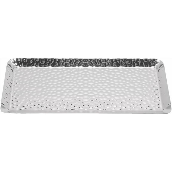 ABCISI Decorative Tray, Stainless Steel Serving Trays, Hammered Rectangular 9.8 x 4.3 Inch, Dessert Plates Reusable Fruit Stand for Living Room Kitchen Silver