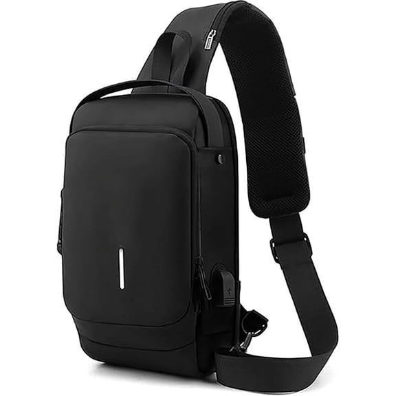 Auricz Bag, Carbon Fiber Streamline Sling Bag, USB Charging Sport Slings, Waterproof Shoulder Backpack (Black)