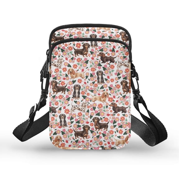 HELLHERO Dachshund Floral Pattern Women Crossbody Bag Trendy, with Adjustable Strap for Travel, Outdoor and Daily Use, Casual Travel