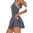 thumbnail image 2 of PISONIC Womens Tennis Golf Dress with Built-in Bra Shorts Racerback Color Block Pleated Hem Athletic Dresses with Pockets, 2 of 7