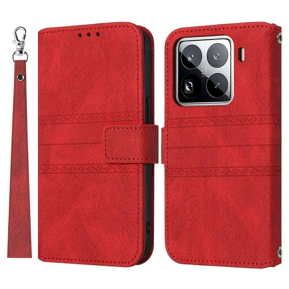For Xiaomi 15 Pro Case Wallet Skin-Touch Leather Imprinted Phone Cover - Red