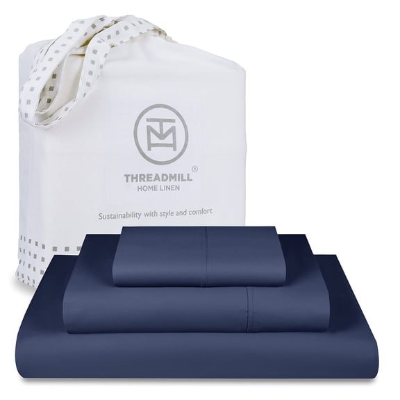 Threadmill Cotton Twin XL Sheet Set | 100% Cotton Sheets for Twin XL Size Bed | Solid Sateen Twin XL Bed Sheets Set with 16” Deep Pocket | Soft Breathable 3-Piece Cooling Sheet Set | Folkstone Blue