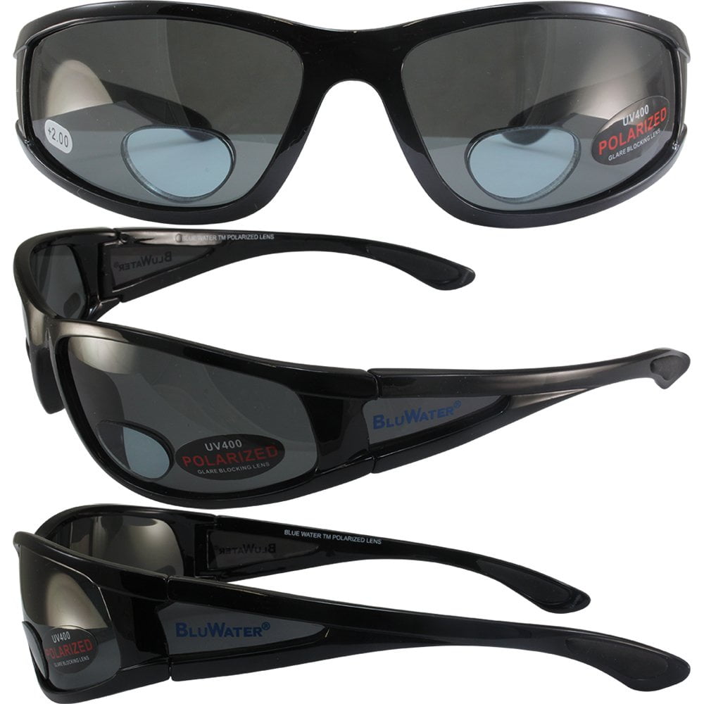 BlueWater Polarized Bifocal 3 Sunglasses Gloss Black Frames +2.0