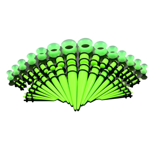 Vogacara Conjunto de joyería Piercing elegante de 50 piezas para estirar la oreja Kit de estiramiento de oreja versátil y elegante cuidado de los oídos verde fluorescente