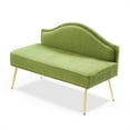 thumbnail image 2 of 46.5 Inch Pleated Velvet Upholstered Bench, Modern Tufted Dining Bench Loveseat Couch with Backrest and Metal Legs, Padded Bed End Bench Chair for Entryway Living Room Bedroom, Green, 2 of 5