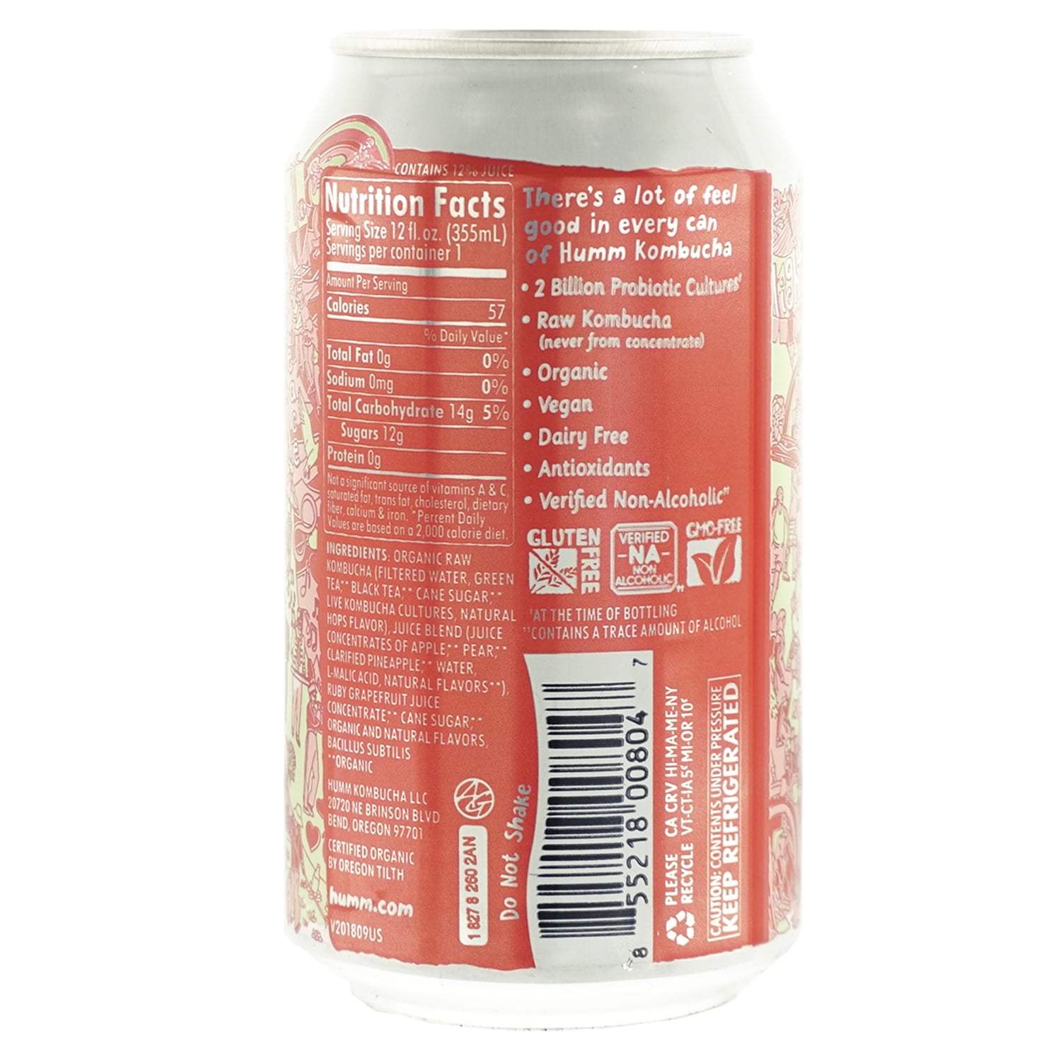 Humm Kombucha Tea Hopped Grapefruit Probiotic 12 Pack 12oz Can Walmart Com
