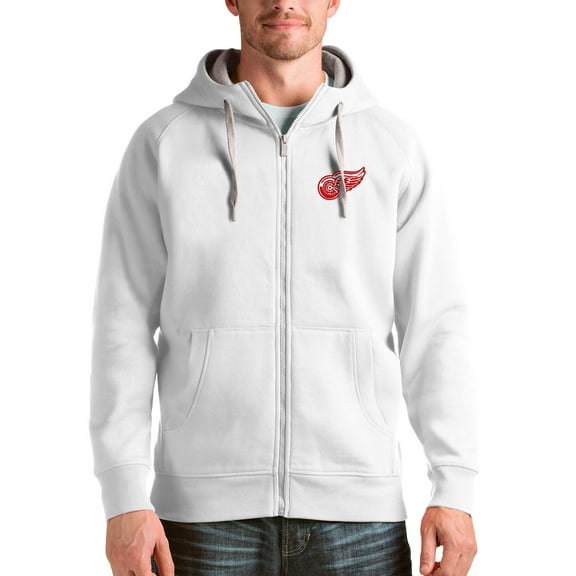 Men's Antigua White Detroit Red Wings Logo Victory Full-Zip Hoodie