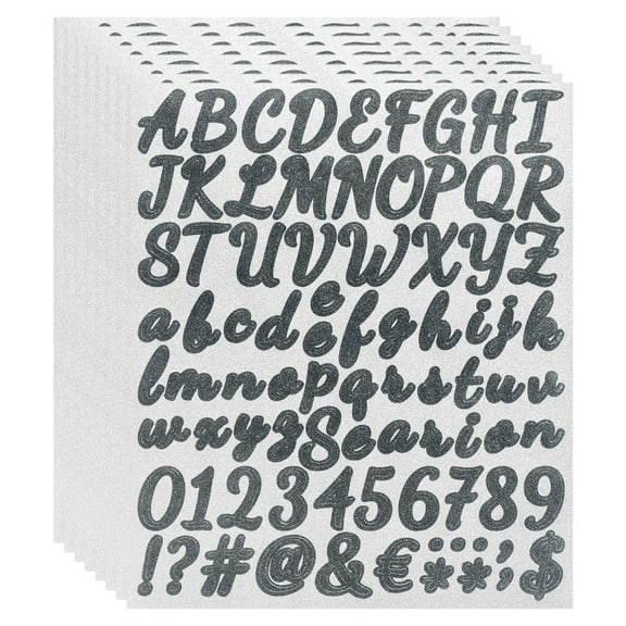 608Pack 8Sheets Glitter Letter Stickers Self-Adhesive Alphabet Sticker Black