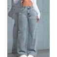 thumbnail image 5 of Women'S Baggy Straight Leg Jeans Elastic High Waisted Denim Pants Bottoms with Pockets Gray Blue S, 5 of 6
