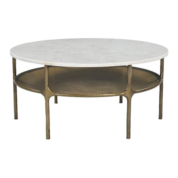 ZUO Bild Marble Top and Iron Frame Coffee Table in White & Brass