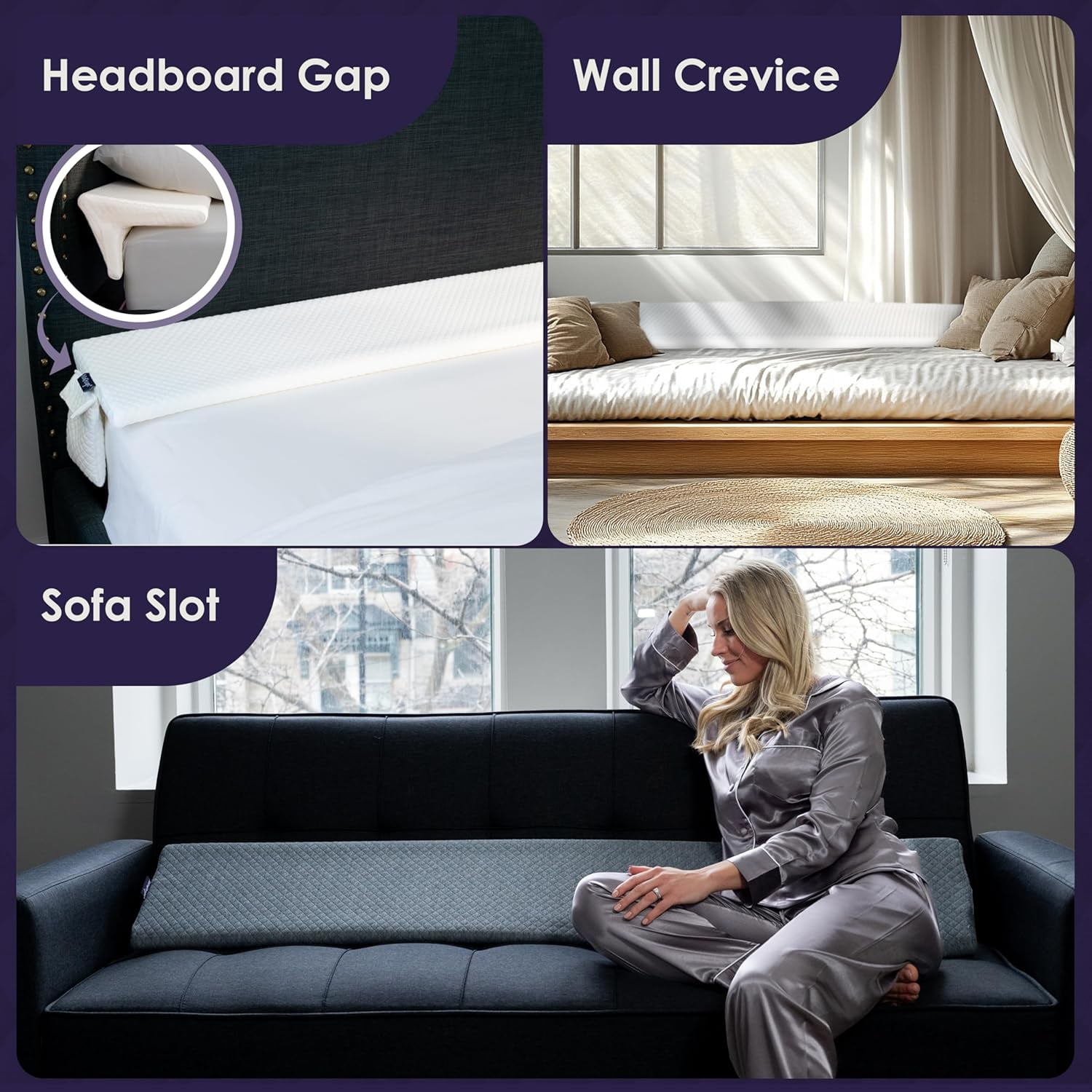 Bed Wedge Pillow for Headboard Gap Up to 7", Triangle Gap Filler for Bed, Mattress Wedge Gap Filler, Headboard Space Filler, Corner Pillow, White King 76"