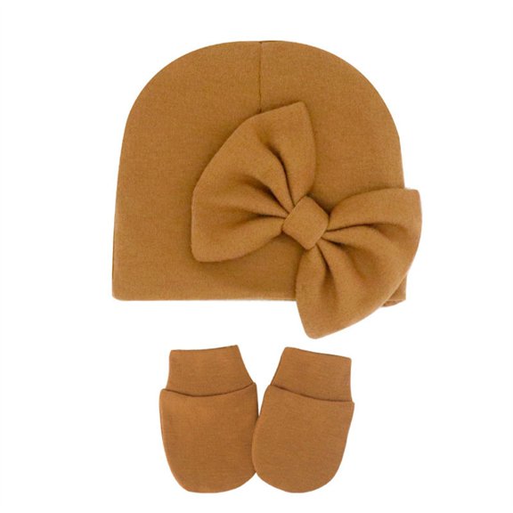 EnJoCho Toddler Hat and Gloves Set Girls Soft Hats Knit Hat With Bow No Scratch Mittens 0 3 Months Baby Kids Super Adorable Head Wear Gifts