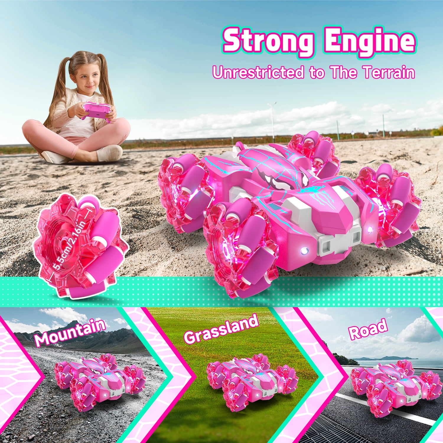 Remote Control Car, RC Car for Boys, 2.4Ghz Fast Stunt Car with Double Sided & 360° Rotation, RC Car with Cool Light for 4 5 6 7 8 9 10 Year Old Boys Girls