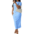 thumbnail image 3 of Women's Button Up Pocket Textured Bodycon Midi Cocktail Work Dress Blue L, 3 of 7