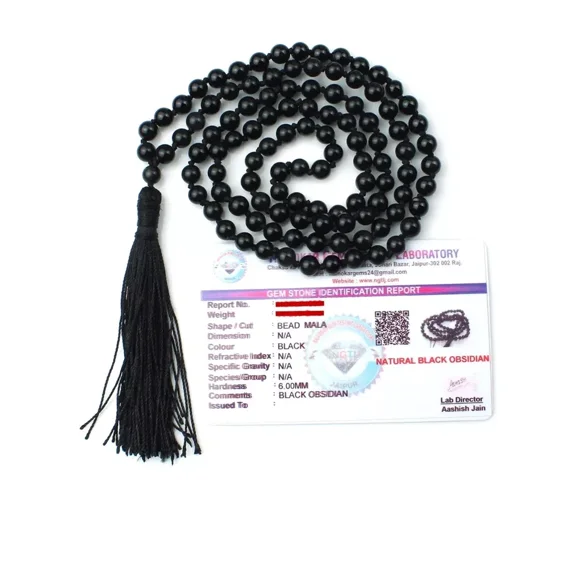 Natural Crystal Black Obsidian mala Natural Crystal Stone 6 mm 108 Beads
