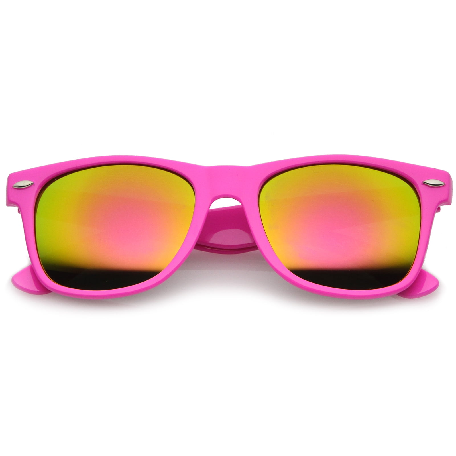 Retro Large Square Colored Mirror Lens Horn Rimmed Sunglasses 55mm Hot Pink Magenta Mirror