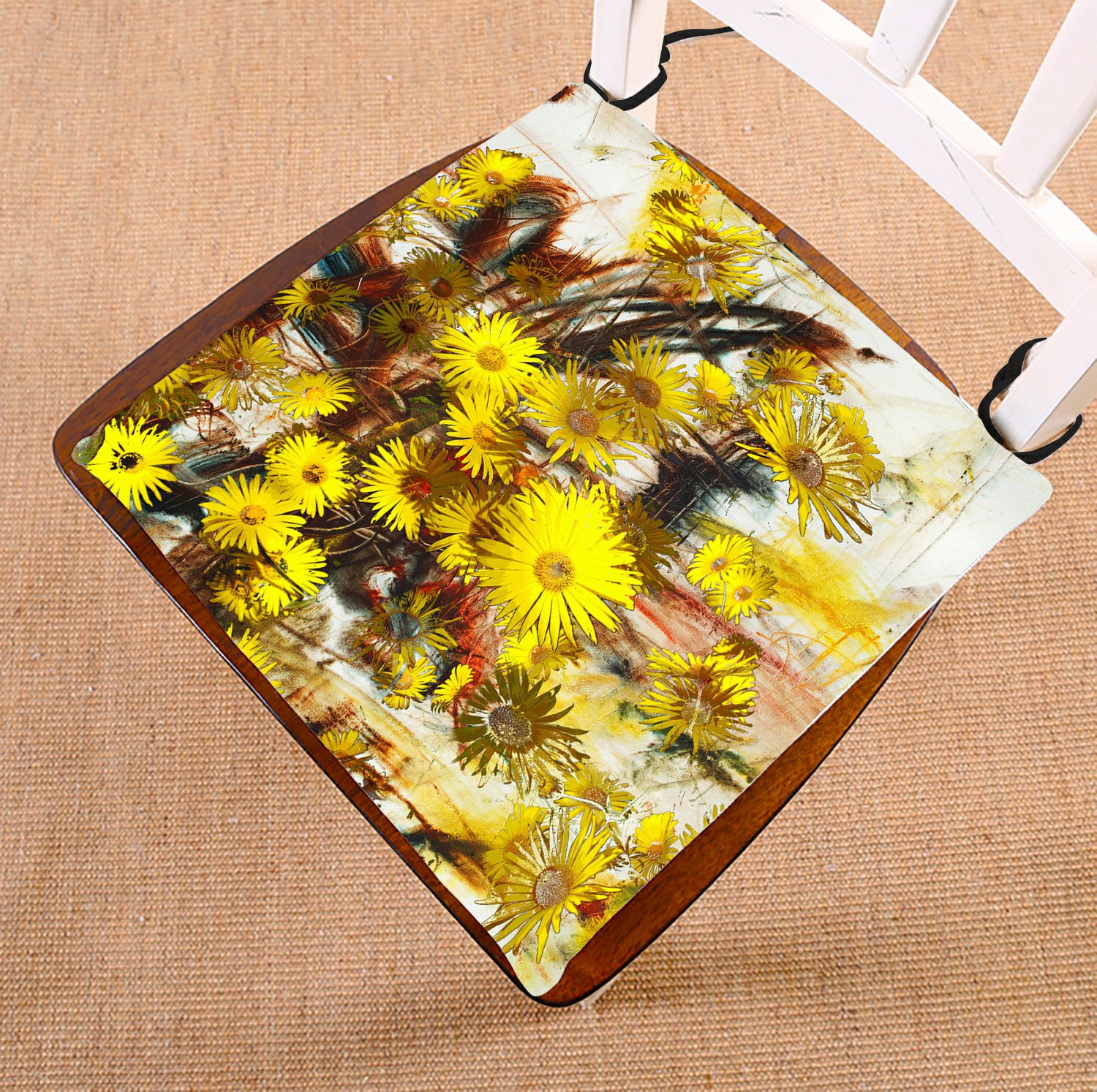 PHFZK Abstract Chair Pad Oil Painting Sunflower Yellow