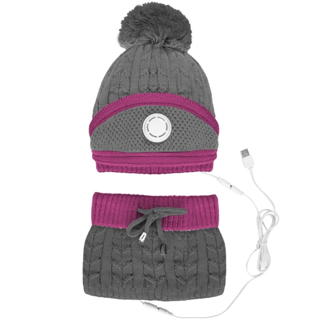 USB Heating Scarf Hat Set for Women Winter Warm Knitted Accessory with Rechargeable Heating Technology