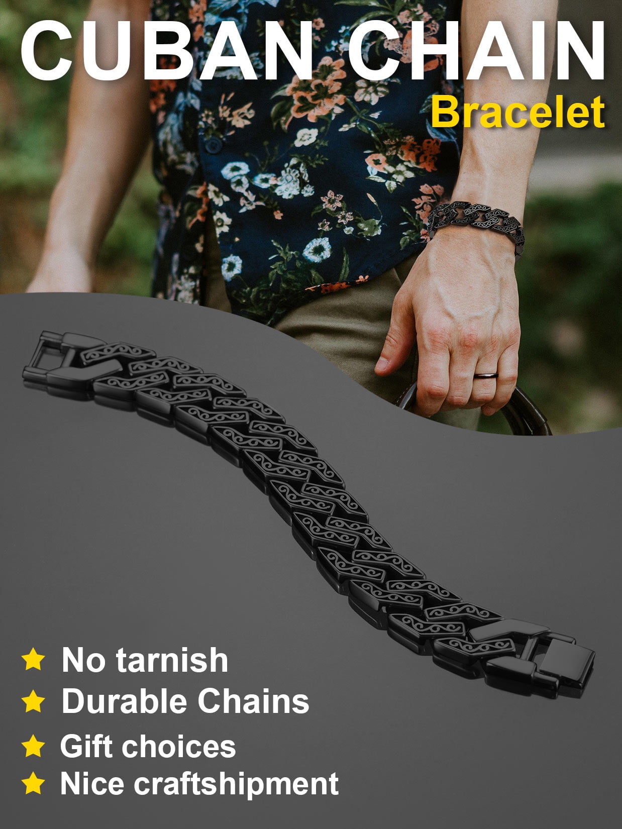 ChainsProMax Men Celtic Knot Bracelet, 316L Stainless Steel/Black Mens Jewelry Gift, 16mm Width, 7.5"-9"