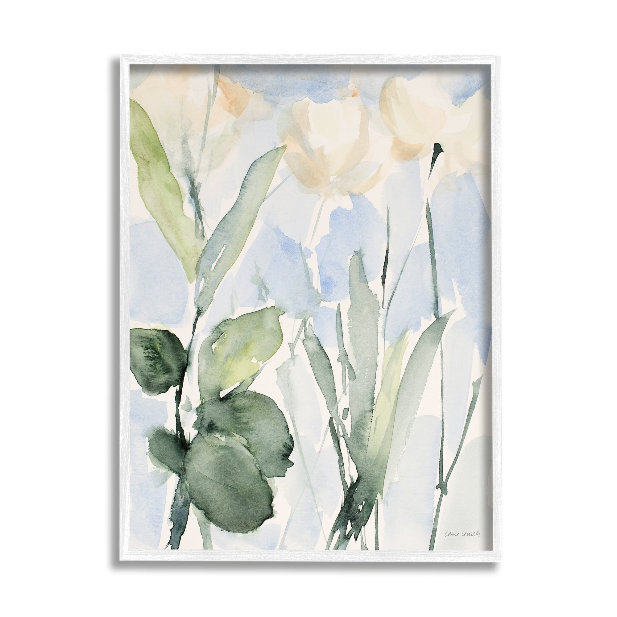 Stupell Industries Abstract White Flowers Leaves Watercolor Effect Brushstrokes Painting White Framed Art Print Wall Art, Design by Lanie Loreth