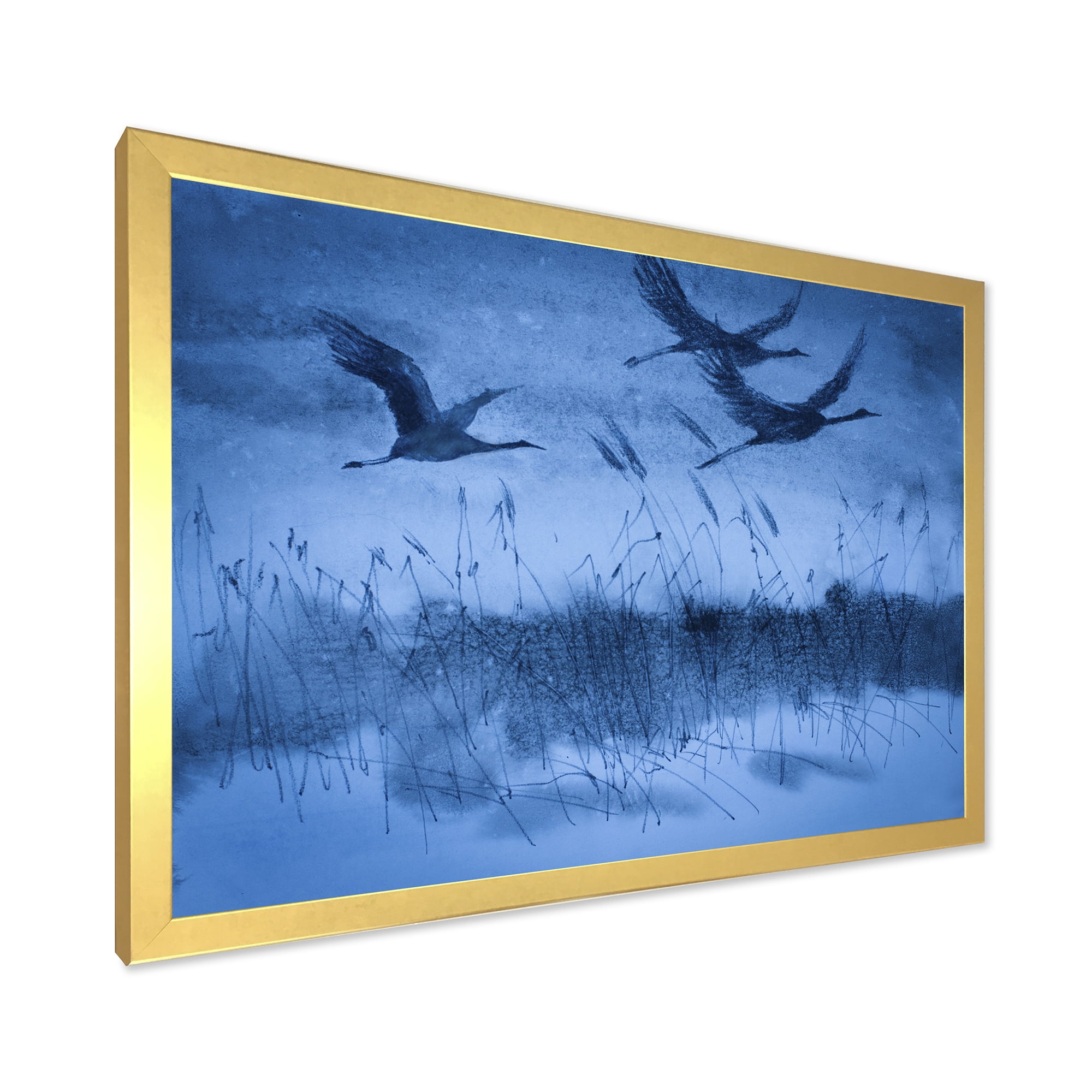 Designart 'Cranes In Flight During Blue Evening Light' Traditional Framed Art Print