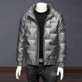 thumbnail image 3 of comerut Men Down Cotton Jacket Autumn Winter Long Sleeves Stand Collar Cuffed Zipper Casual Regular Fit Shiny Solid Color Warm Male Short Coat, 3 of 8