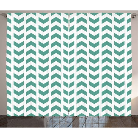 Mint Curtains 2 Panels Set, Abstract Zigzag Chevron Tribal Pattern with Minimalist Effects Modern Boho Design, Window Drapes for Living Room Bedroom, 108W X 90L Inches, Teal White, by (Best Minimalist Bedroom Design)