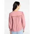 thumbnail image 4 of Time and Tru Women's Lace Yoke Half Button Shirt with Long Sleeves Sizes XS-XXXL, 4 of 6