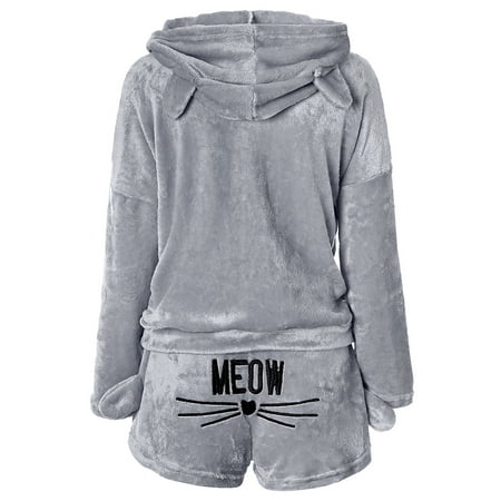 

2018 Autumn European And American Women CAT Embroidered Pajamas Hooded Leisure Set Two-Piece Set