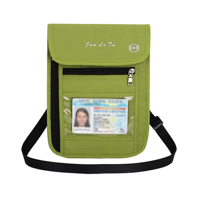 Openpig Travel Passport Holder Neck Wallet, Blocking Passport Bag with Adjustable Neck Strap, Velcro and Visual Window Design Passport Bag for Men & Women