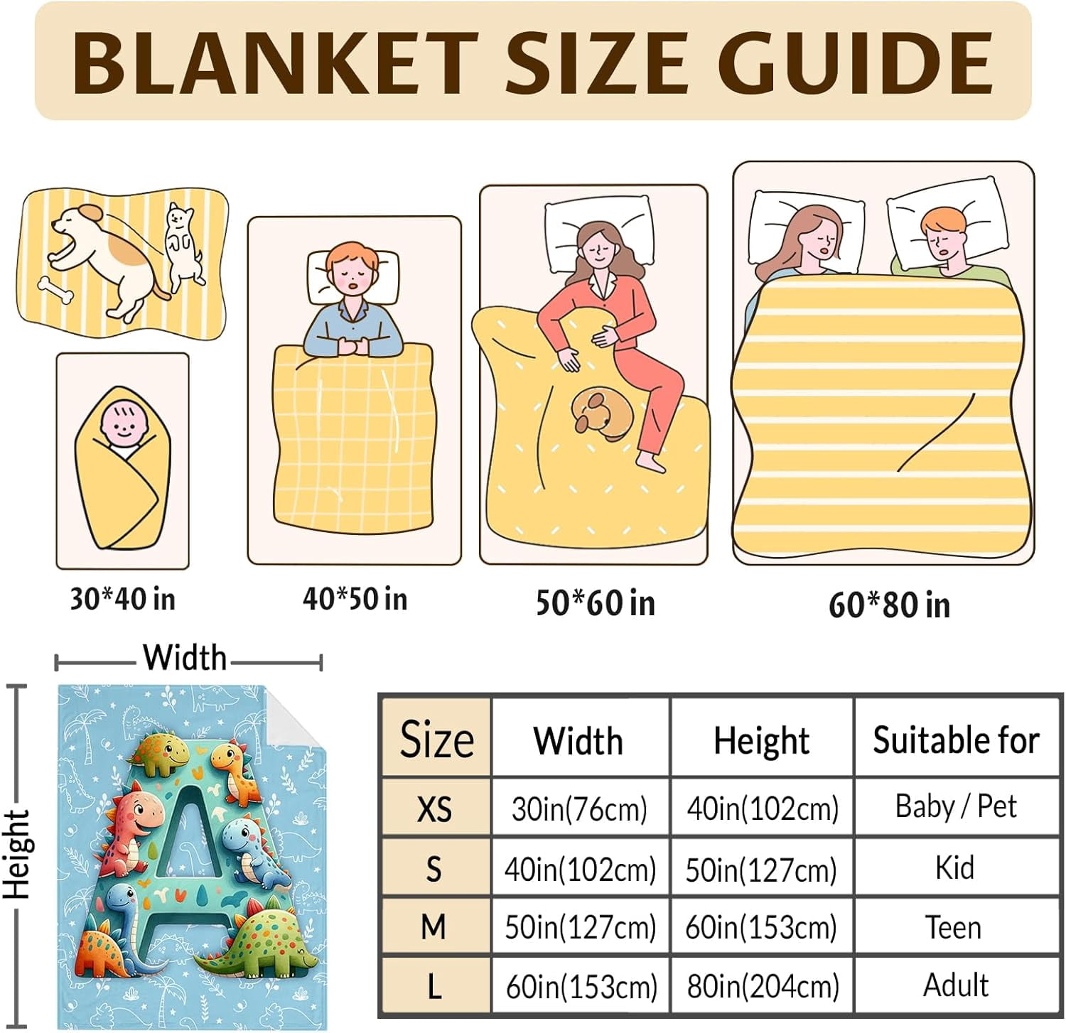 Custom Monogram Blanket, Cute 80 x 60 Inches Soft Cozy Dinosaur Blanket Gift for Boys, Dinosaur Lovers, Soft Warm Fuzzy Throw Blanket for Bed, Living Room, Home Decor