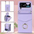 thumbnail image 3 of Allytech Galaxy Z Flip 4 Case + 1 Pcs Camera Lens Screen Protector, Multiple Cards Holder Ring Stand Crossbody Shoulder Strap Wallet Case Cover for Samsung Galaxy Z Flip 4 5G - Purple, 3 of 9