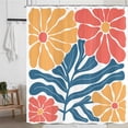 thumbnail image 3 of Retro Boho Floral Abstract Shower Curtain, 60s 70s Mid Century Vintage Cute Orange Flower Botanical Shower Curtain for Bathroom, Modern Minimal Style Fabric Bath Curtain Set Decor with Hooks 69X70IN, 3 of 6
