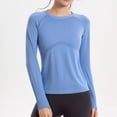 thumbnail image 5 of ClodeEU Women's Summer Fitted Yoga Top ,Round Neck Long Sleeve T-Shirt ,High-Elasticity Running Sportswear Blue,Womens Plus S, 5 of 6