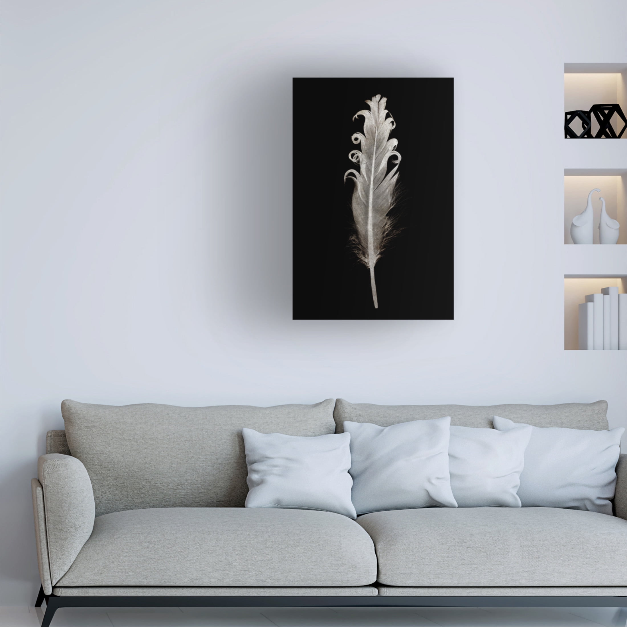 Canvas Wall Art - Tom Quartermaine 'Black and White Pretty Feather' Wall Art for Living Room, Bedroom, or Office Décor by Trademark Fine Art - 22 x 32 Inches