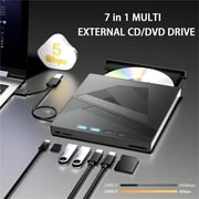External CD DVD Drive with 4 USB Port and TF/SD Card Slot CD/DVD Burner Writer Reader Player Compatible with Windows Linux MacOS