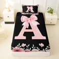 thumbnail image 3 of Erosebridal Letter A Twin Sheet Sets for Girl, Cherry Blossoms Bedding, Black Pink, 3 Pieces, 3 of 5
