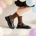 thumbnail image 2 of Girls Ruffle Crew Socks 4-Pack Soft Cotton Breathable Coffee Ribbed Stretchy Cute for School and Everyday Wear,Size 1 T, 2 of 9
