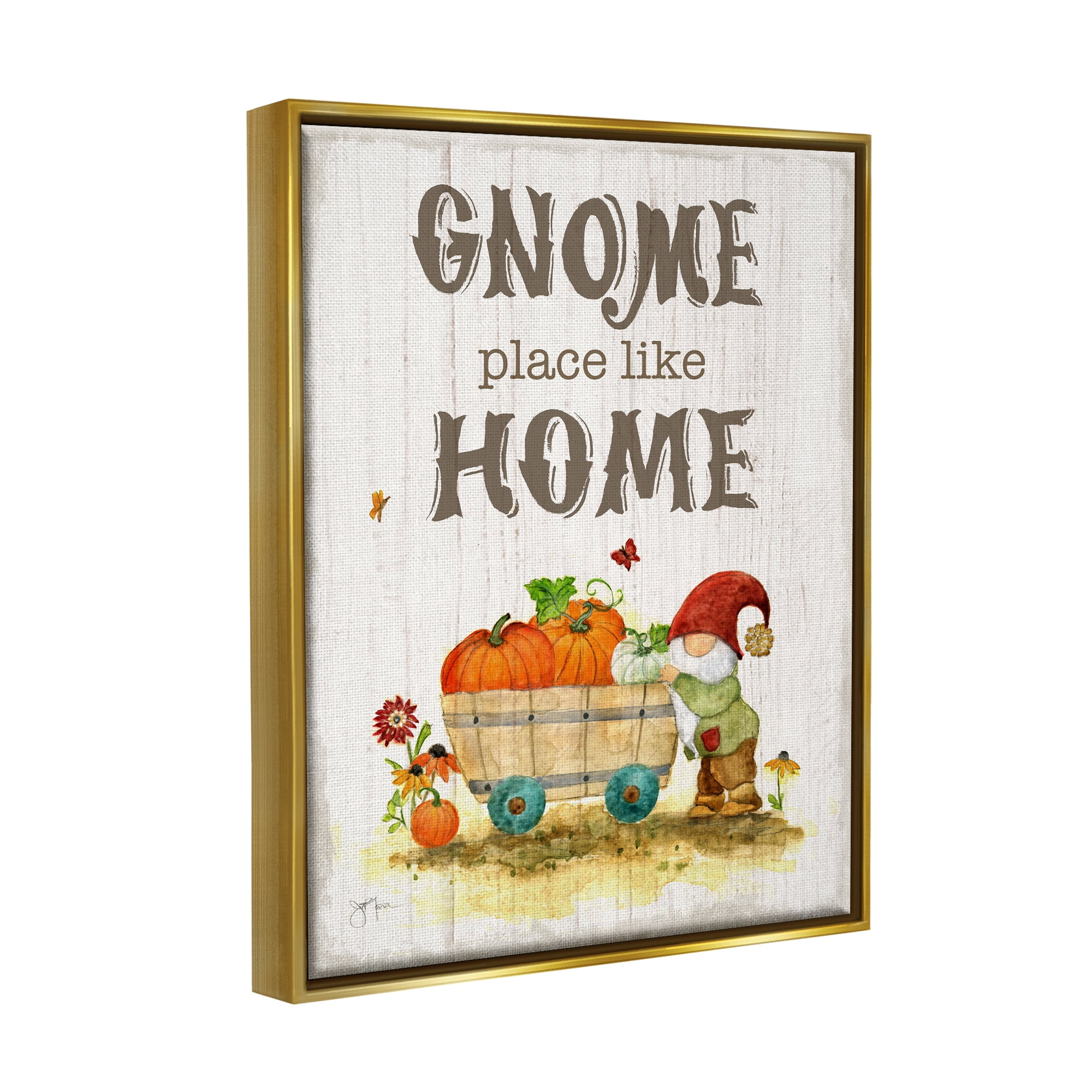 Stupell Industries Gnome Pun Garden Harvest Botanical & Floral Painting Gold Floater Framed Canvas Art Print Wall Art, 17 x 21