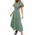 thumbnail image 3 of Efsteb Summer Dresses for Women Crew Neck Long Dress Short Sleeve Sundresses Classic Solid Color Casual Loose Comfy Fashion Spring Dresses (Mint Green,S), 3 of 9