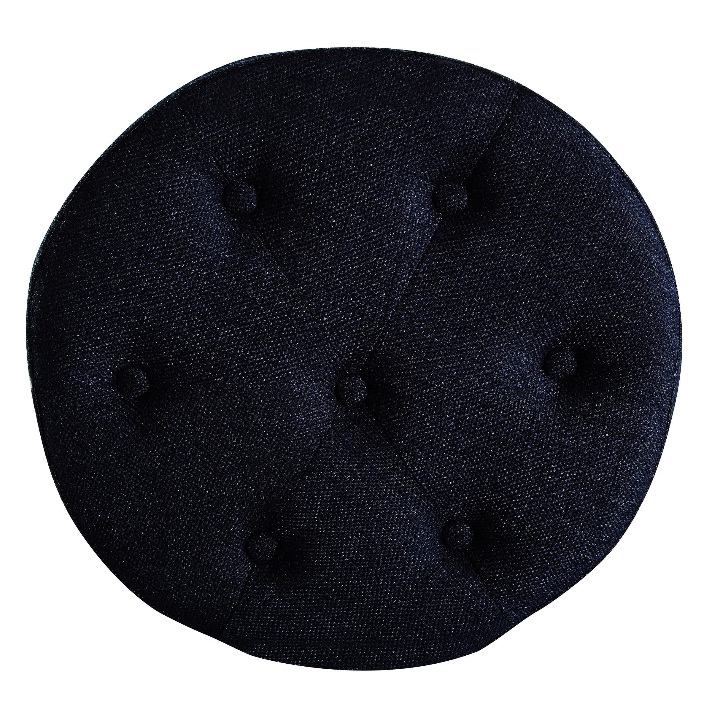 Elle Decor Penelope Tufted Upholstered Round Ottoman Foot Stool, Navy Blue