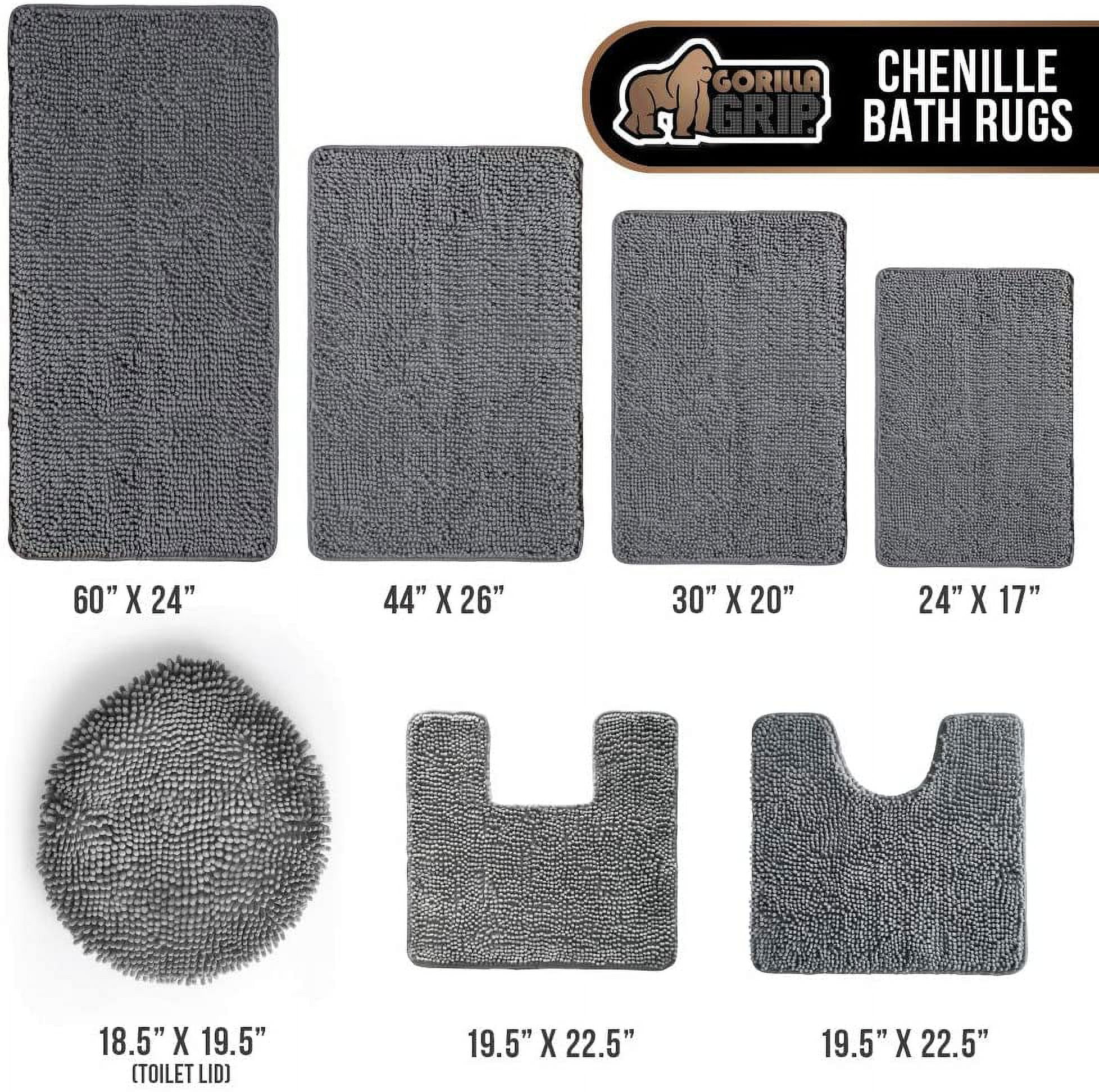 Gorilla Grip Plush Absorbent Shaggy Chenille Bath Rug Mat for Toilet Base  with Rubber Backing, Machine Washable, Microfiber Bathroom Contour Mats for  Toilets, Bath Room Decor, Square, 22.5x19.5, Grey 22 x 19