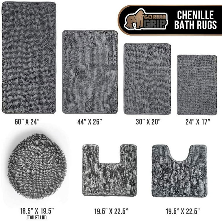  Gorilla Grip Bath Rug 30x20, Thick Soft Absorbent Chenille,  Rubber Backing Quick Dry Microfiber Mats, Machine Washable Rugs for Shower  Floor, Bathroom Runner Bathmat Accessories Decor, Grey : Home & Kitchen