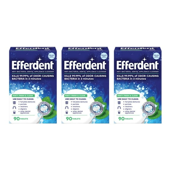 Efferdent Plus Mint Denture KF05 Cleanser Tablets 90 Ct (Pack of 3)
