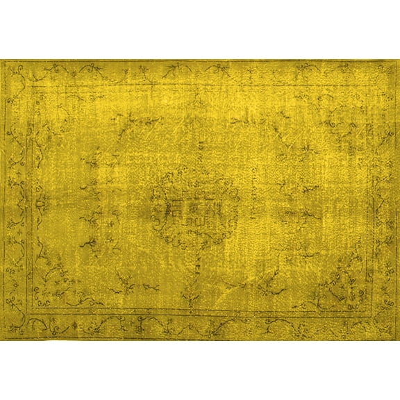 Ahgly Company Machine Washable Indoor Rectangle Persian Yellow Traditional Area Rugs, 5' x 7'