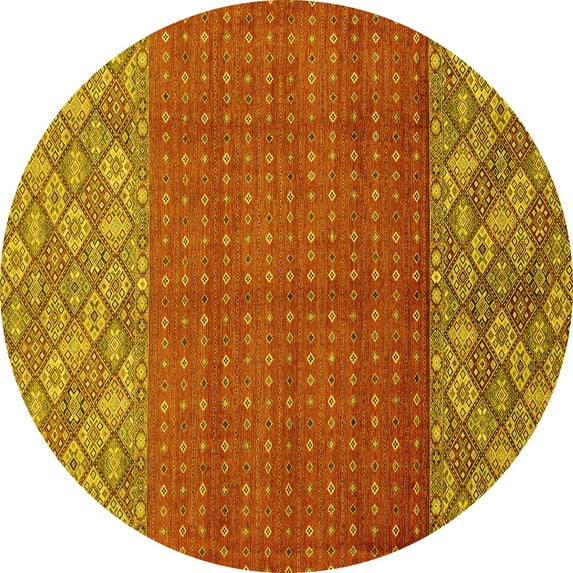 Ahgly Company Indoor Round Abstract Yellow Modern Area Rugs, 5' Round