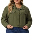 thumbnail image 2 of DARING DIVA Women's Plus Size Button Down Long Sleeve Shacket Jacket 3X Army Green, 2 of 6