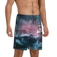 thumbnail image 2 of Kdxio Boat Lighthouse Storm Waves Print Mens Sleep Shorts Bottoms Soft Comfy Pajama Wear Pants with Drawstring Pockets, 2 of 7