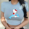 thumbnail image 2 of Vêtements d'Été 2024 Beaux T-Shirts Hello Kitty Mignons Col Rond Manches Courtes Haut Imprimé Dessin Animé Aguichant crop top, 2 of 6