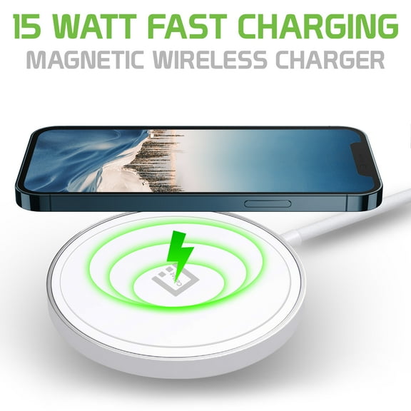 Cellet 15-Watt Fast Charging Magnetic Wireless Charger Compatible with iPhone, Galaxy and Other QI Enabled Devices - White